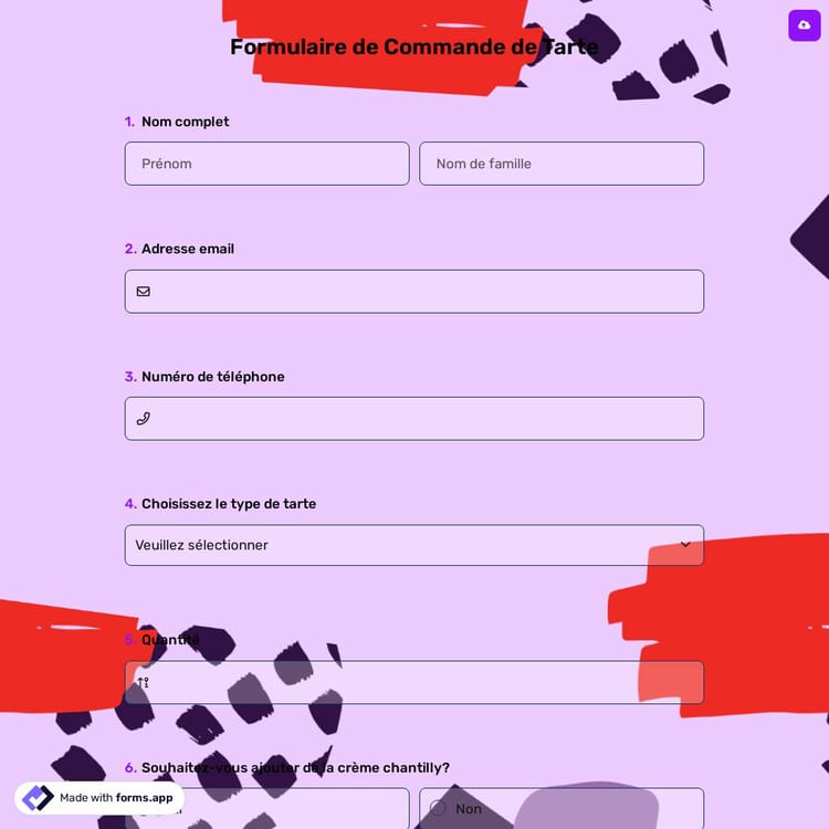 Formulaire de Commande de Tarte