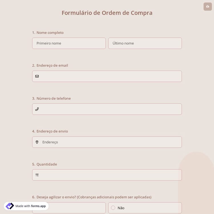 Formulário de Ordem de Compra