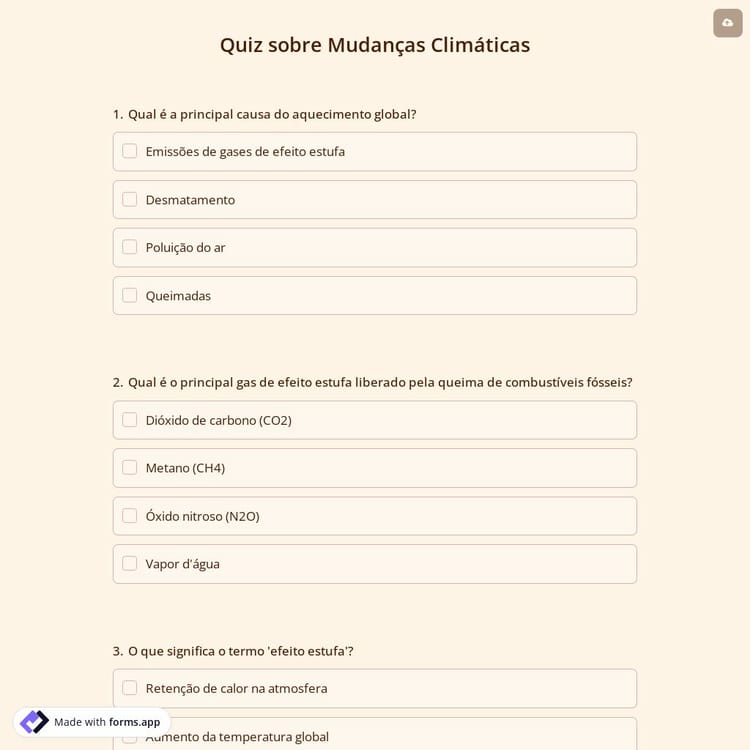 Quiz sobre Mudanças Climáticas