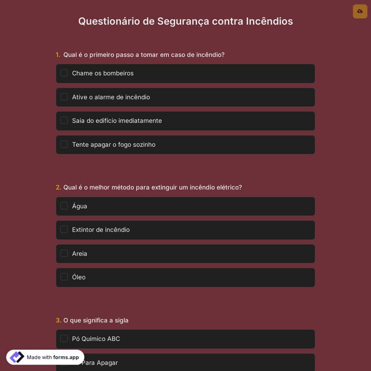 Questionário de Segurança contra Incêndios