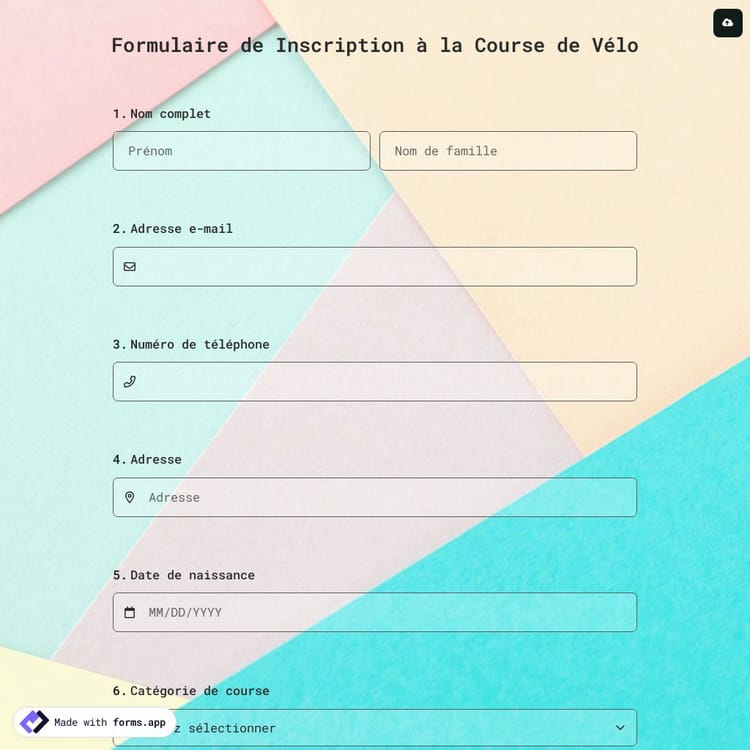 Formulaire de Inscription à la Course de Vélo
