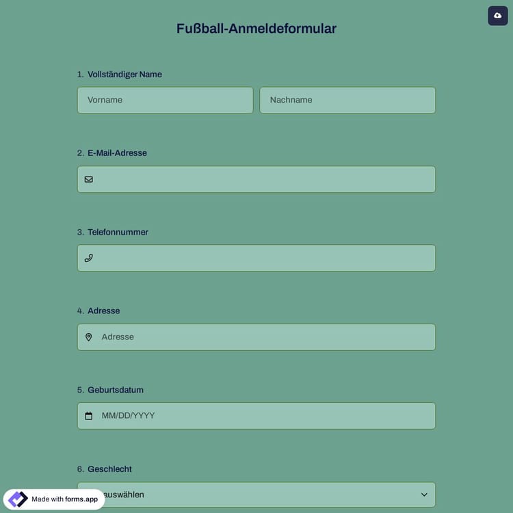 Fußball-Anmeldeformular