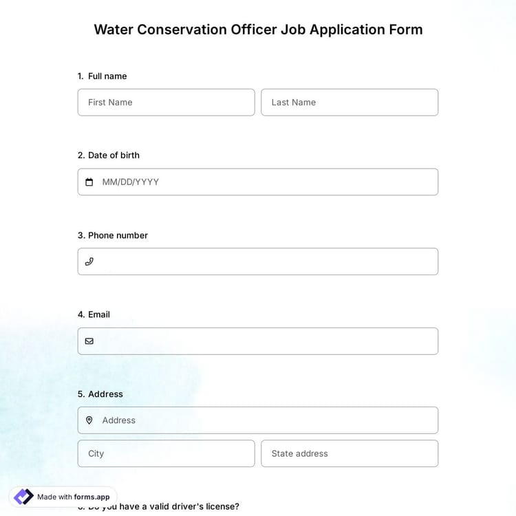 Water Conservation Officer Job Application Form