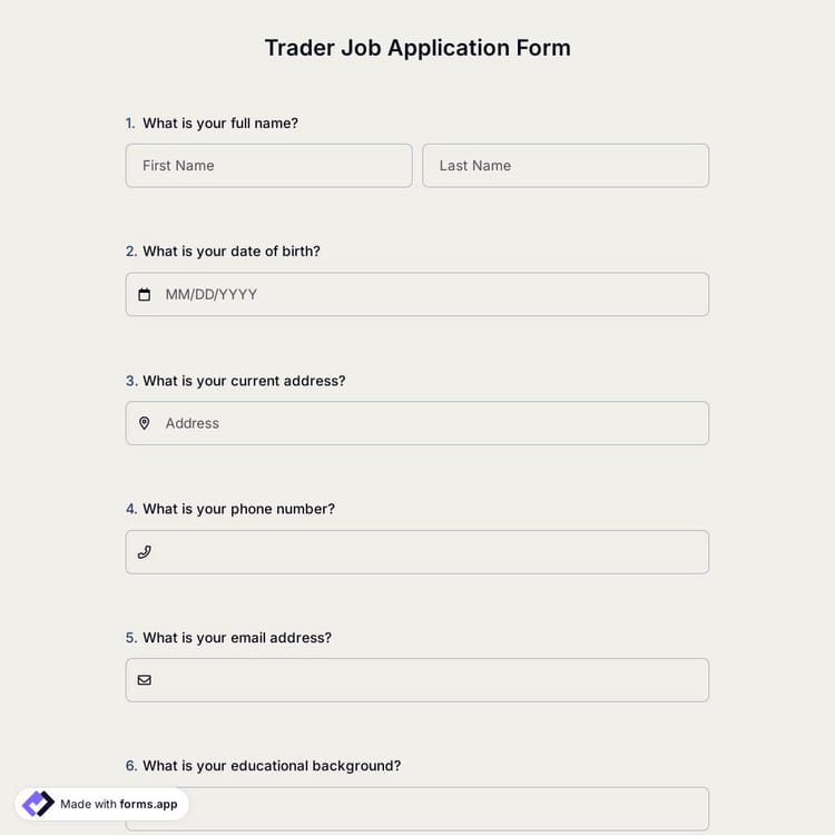 Trader Job Application Form