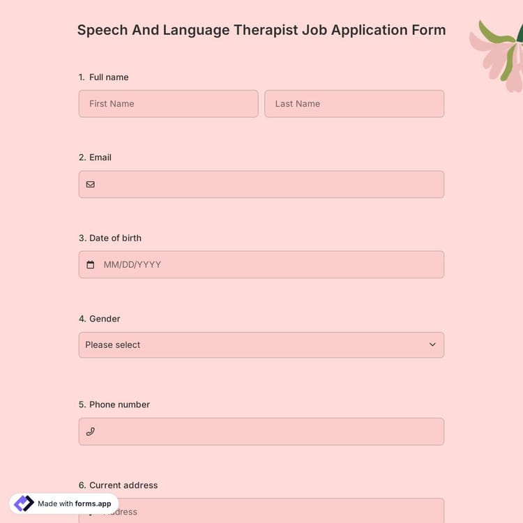 Speech And Language Therapist Job Application Form