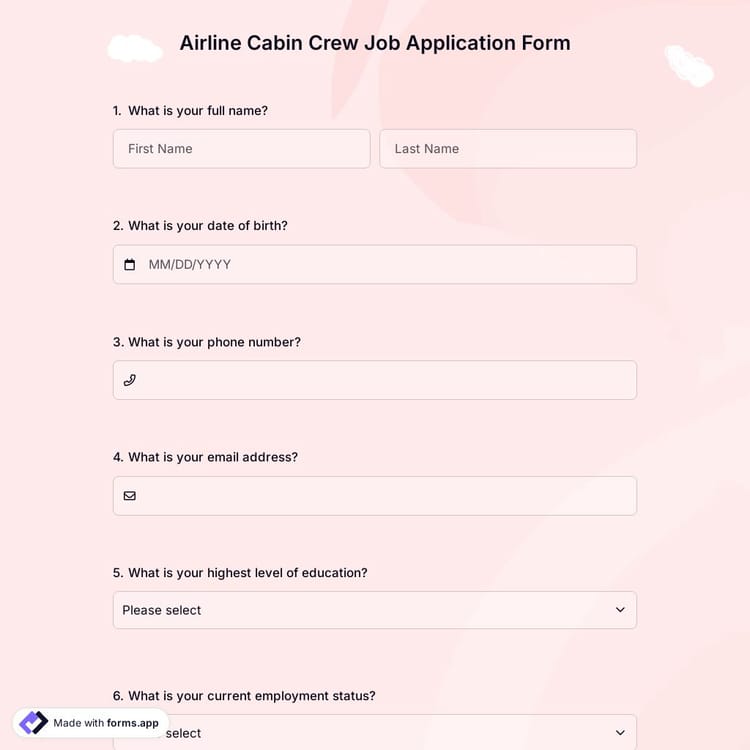 Airline Cabin Crew Job Application Form