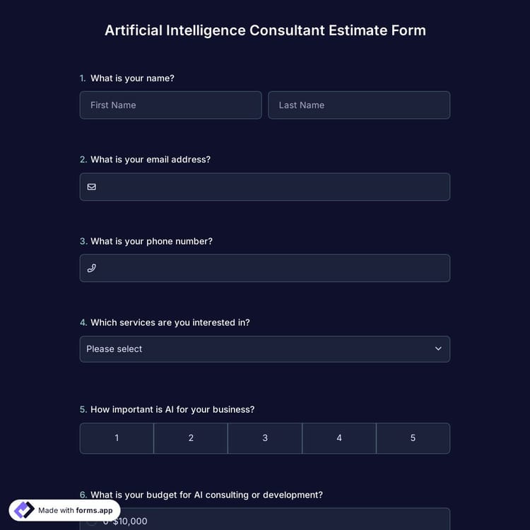 Artificial Intelligence Consultant Estimate Form