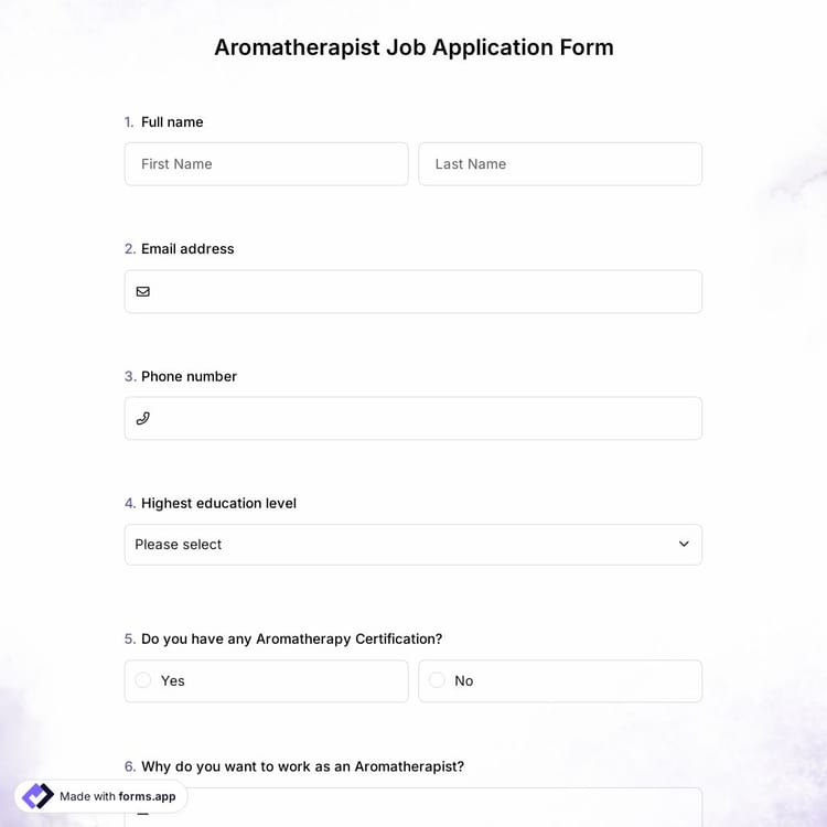 Aromatherapist Job Application Form
