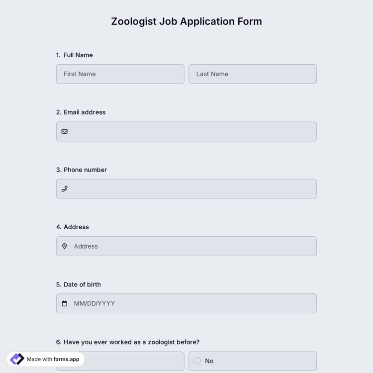 Zoologist Job Application Form