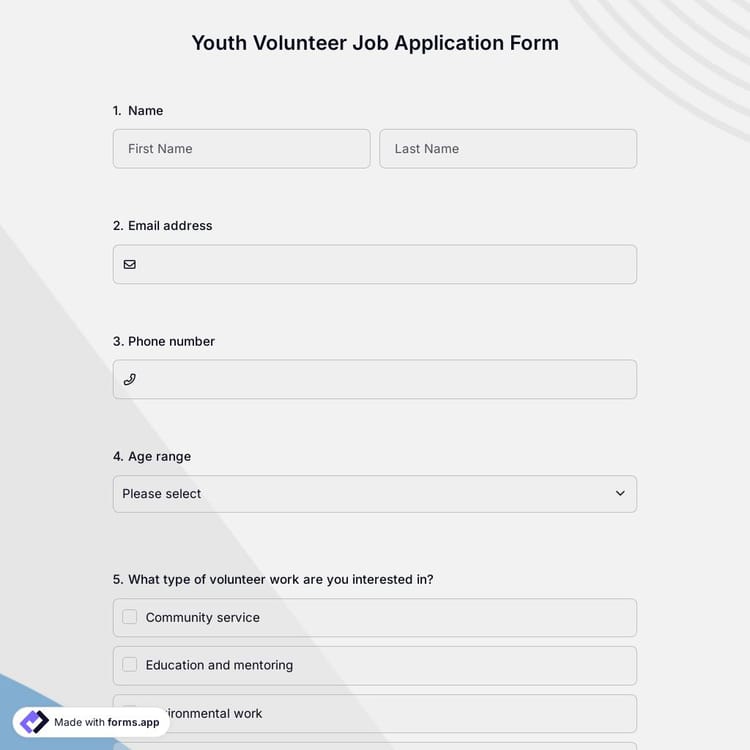 Youth Volunteer Job Application Form