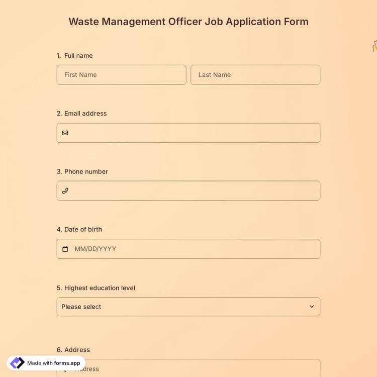 Waste Management Officer Job Application Form