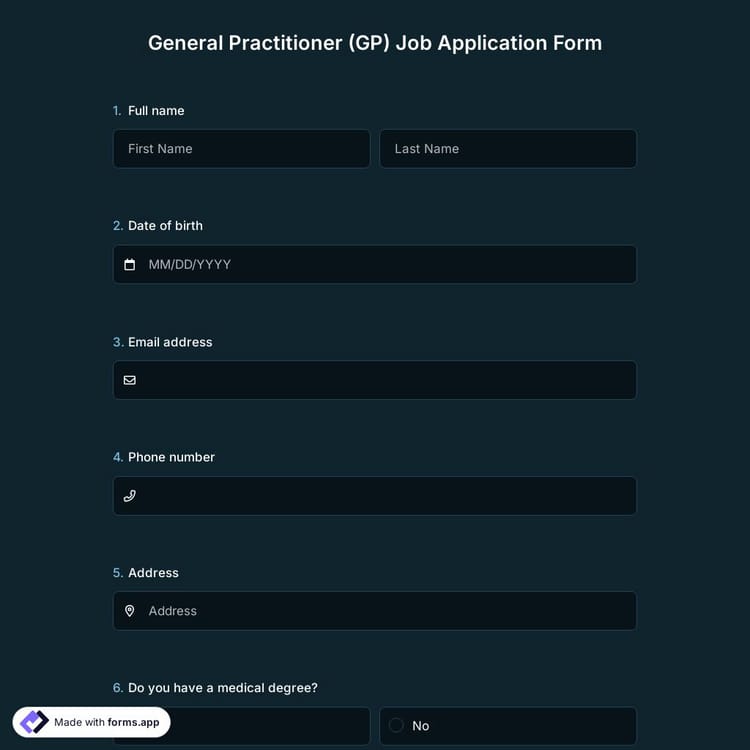 General Practitioner (GP) Job Application Form