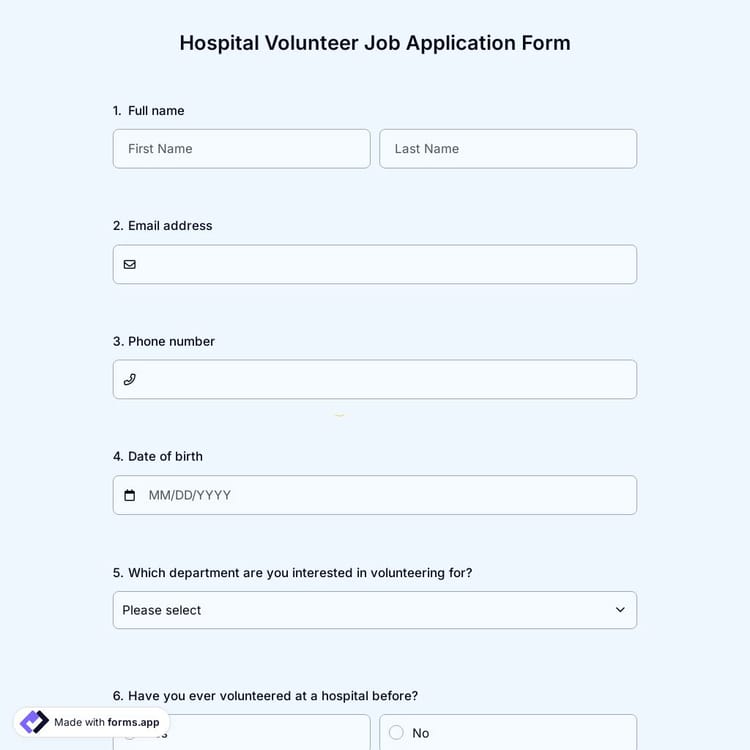 Hospital Volunteer Job Application Form