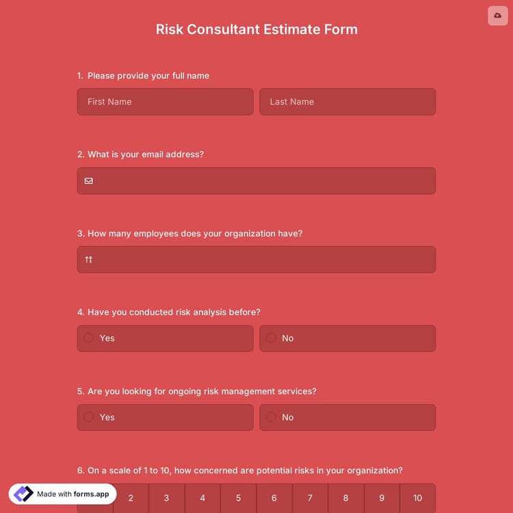 Risk Consultant Estimate Form