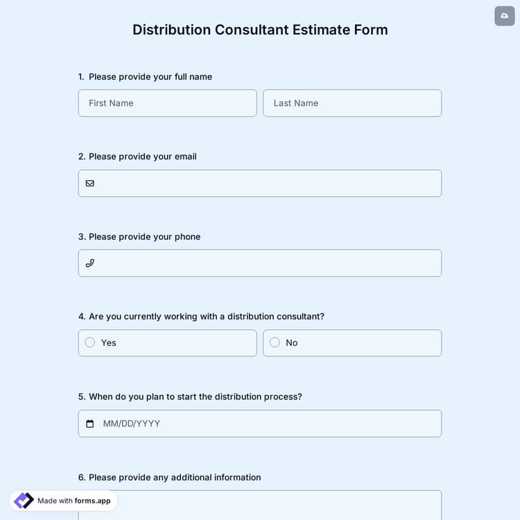 Distribution Consultant Estimate Form