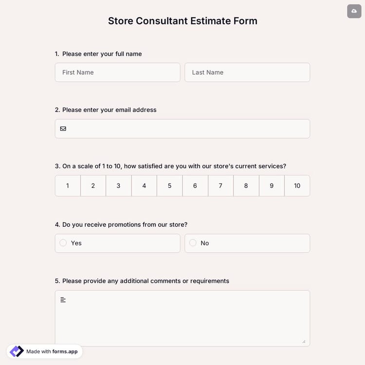 Store Consultant Estimate Form