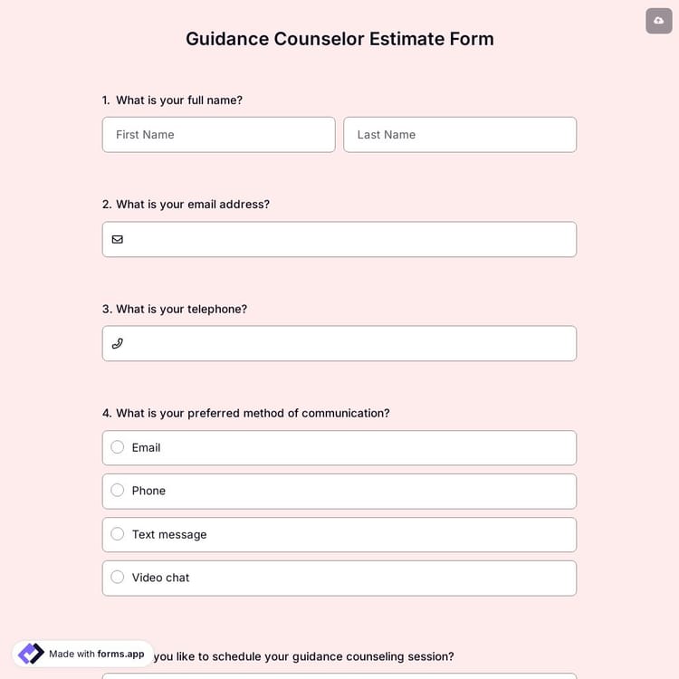Guidance Counselor Estimate Form