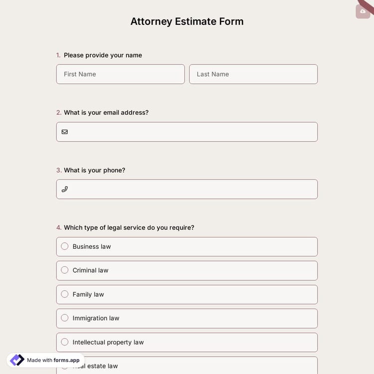 Attorney Estimate Form