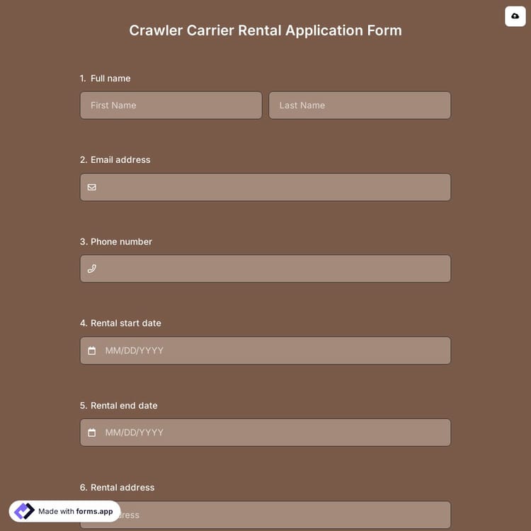 Crawler Carrier Rental Application Form