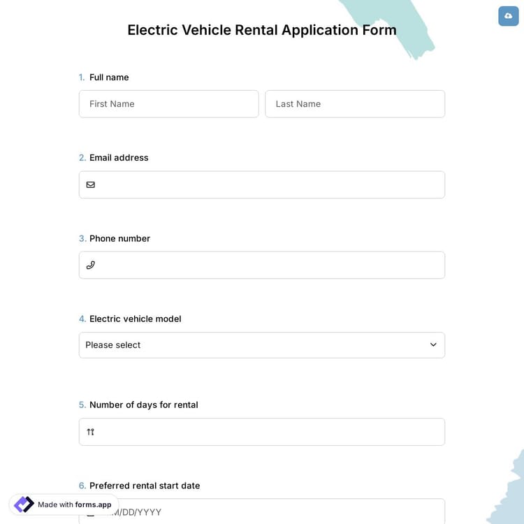 Electric Vehicle Rental Application Form