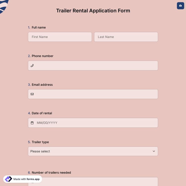 Trailer Rental Application Form