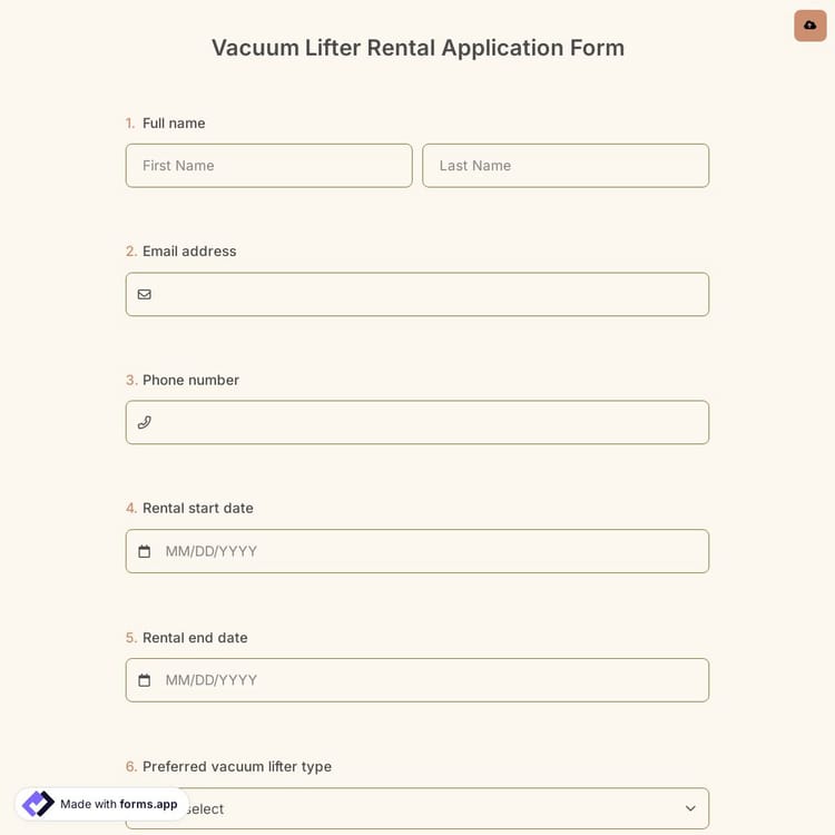 Vacuum Lifter Rental Application Form