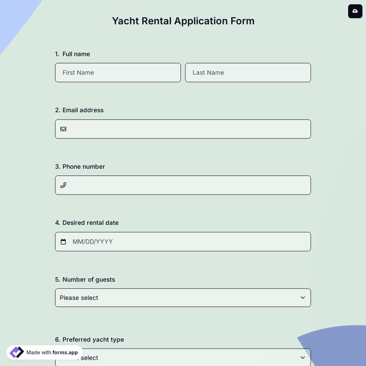 Yacht Rental Application Form