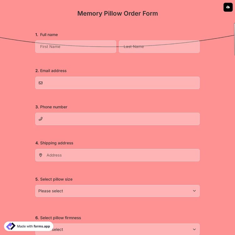 Memory Pillow Order Form