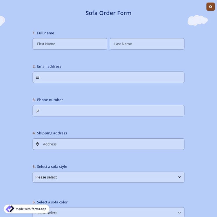Sofa Order Form