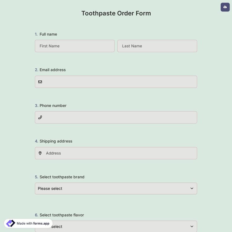 Toothpaste Order Form