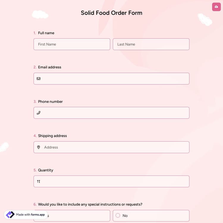 Solid Food Order Form