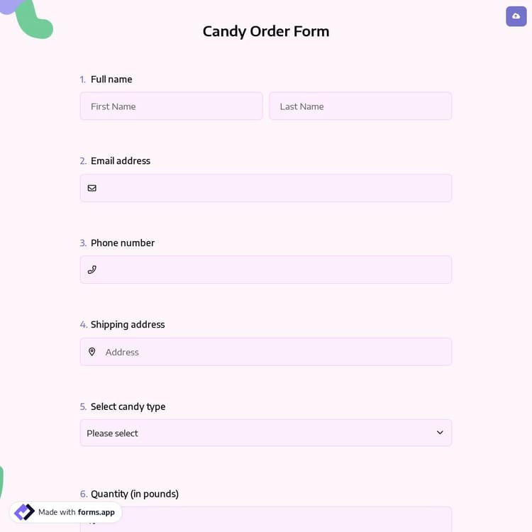 Online Candy Order Form