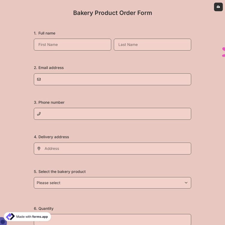 Bakery Product Order Form
