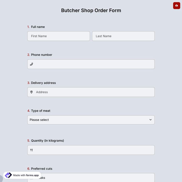 Butcher Shop Order Form