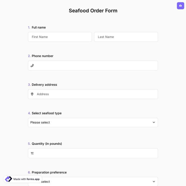 Seafood Order Form