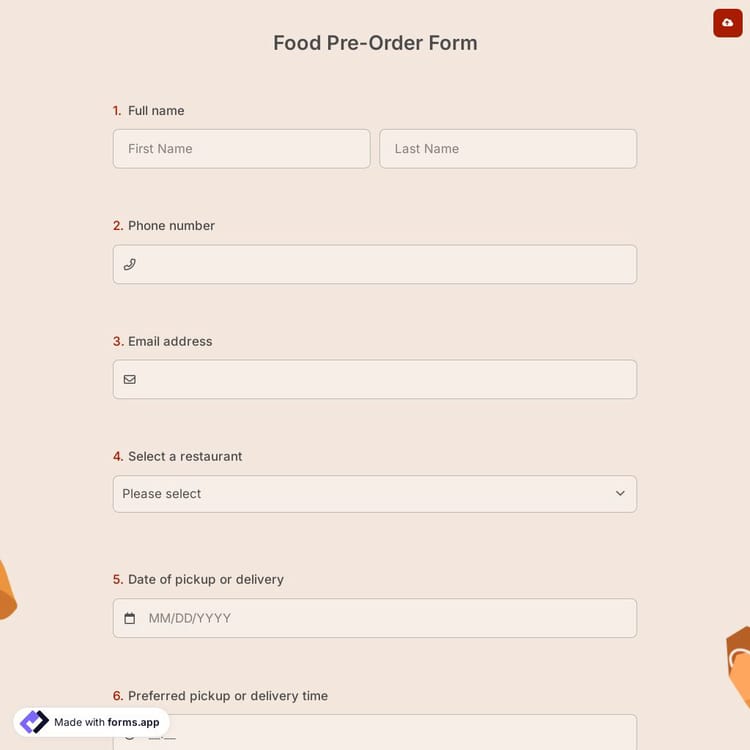Food Pre-Order Form