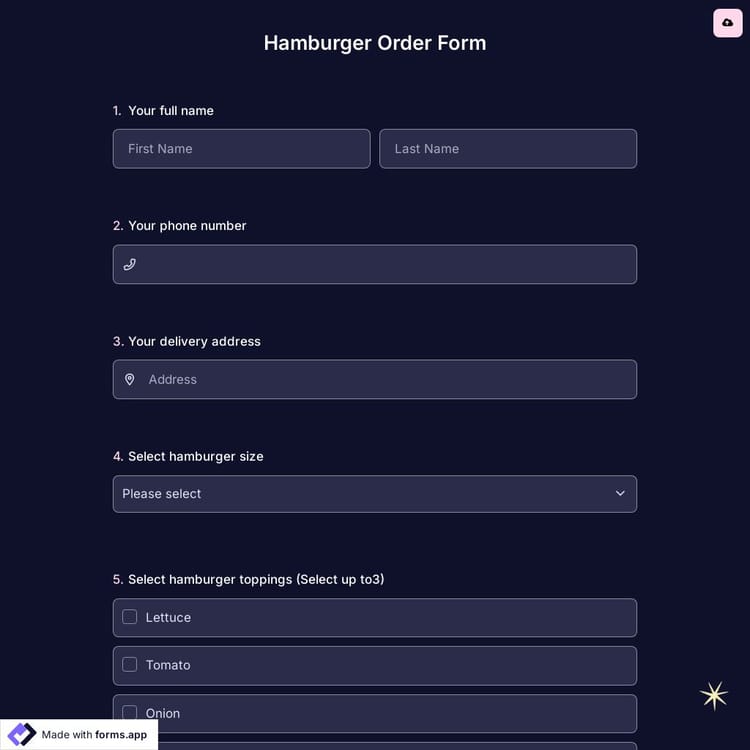Hamburger Order Form