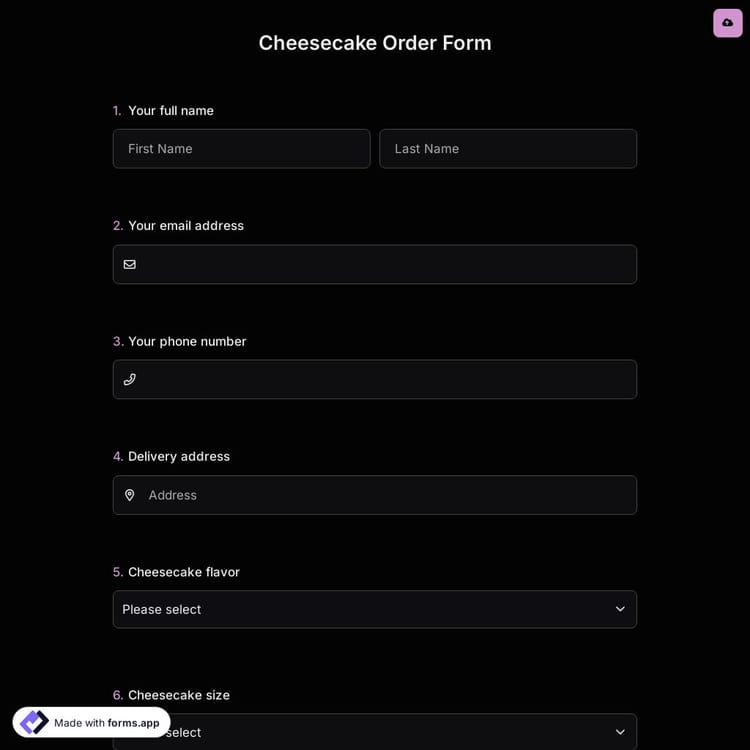 Cheesecake Order Form