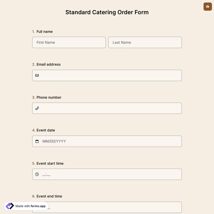 Standard Catering Order Form