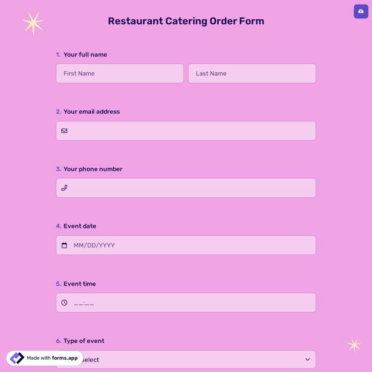 Restaurant Catering Order Form
