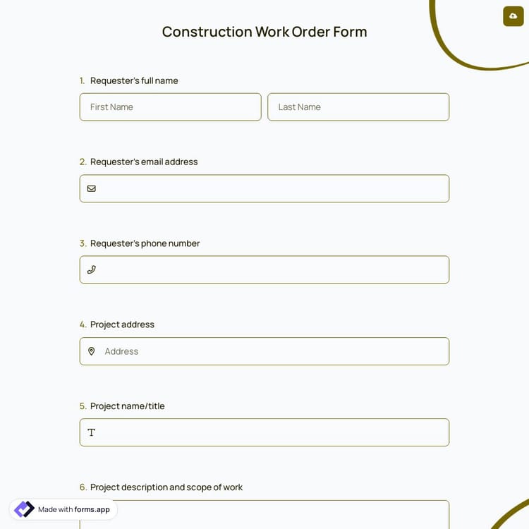 Construction Work Order Form