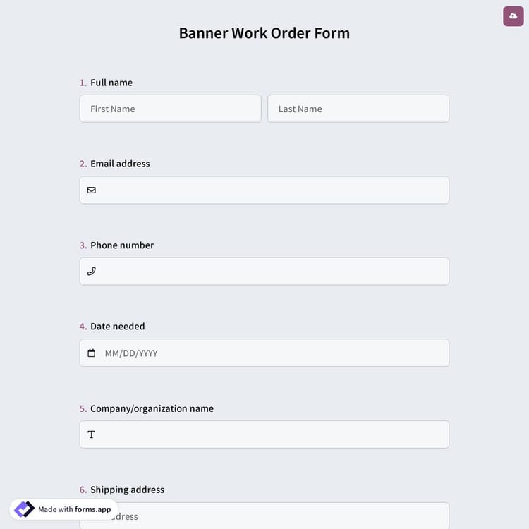 Banner Work Order Form