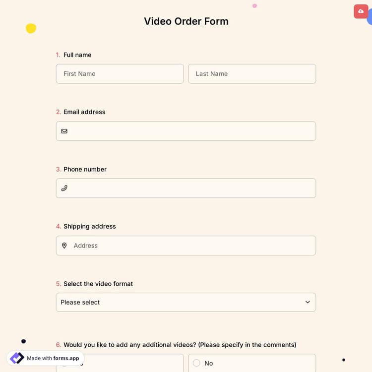 Video Order Form