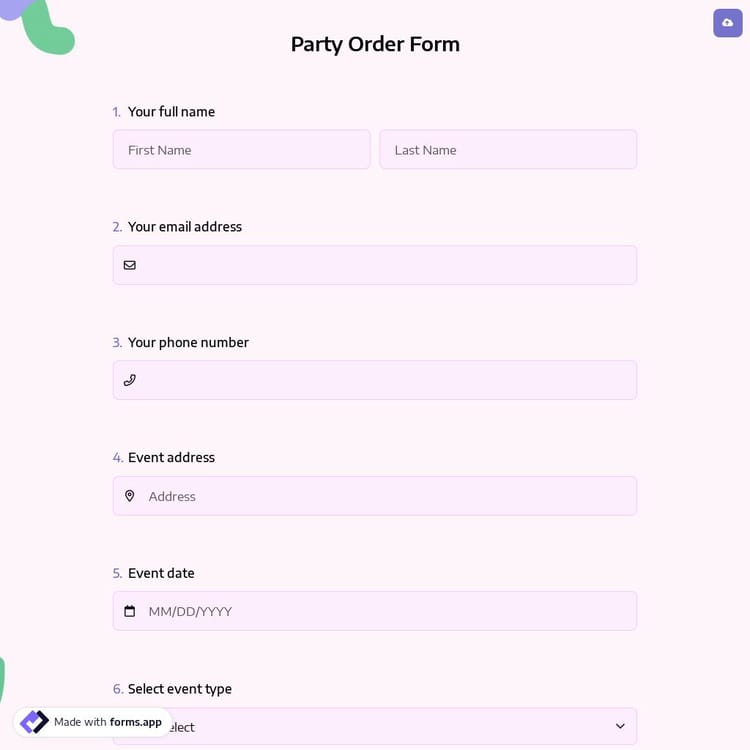 Party Order Form