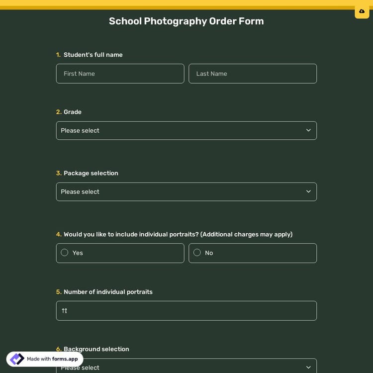 School Photography Order Form