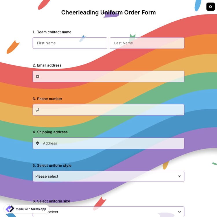 Cheerleading Uniform Order Form
