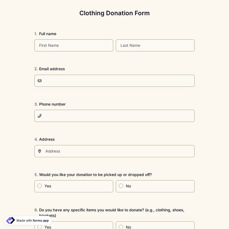 Clothing Donation Form