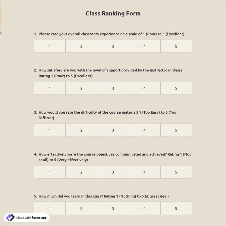 Class Ranking Form