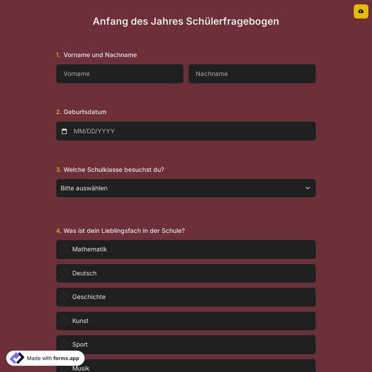 Anfang des Jahres Schülerfragebogen
