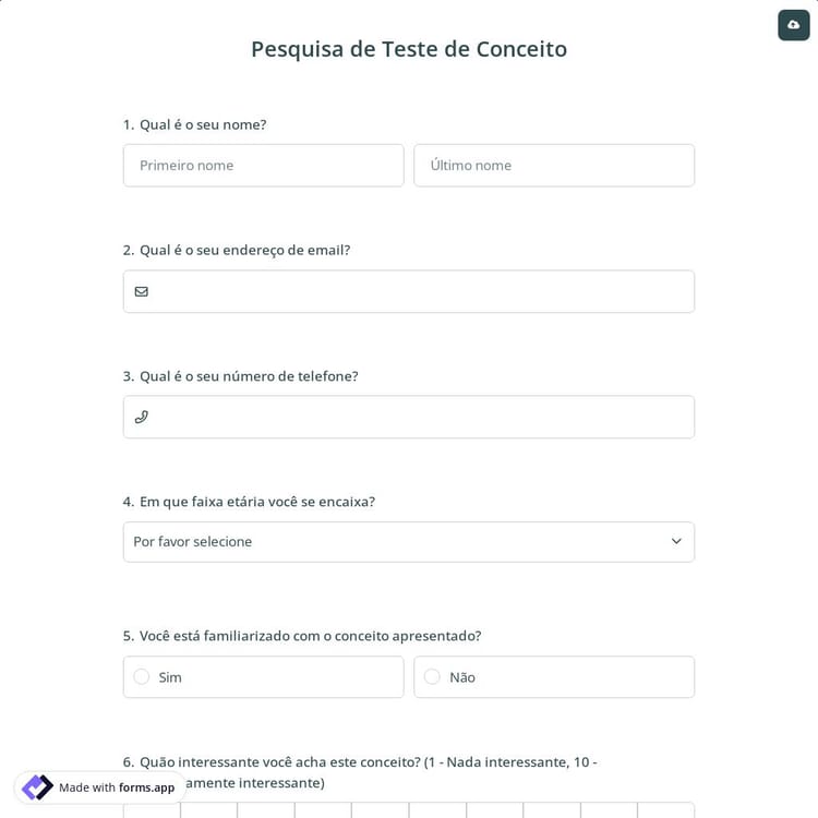 Pesquisa de Teste de Conceito